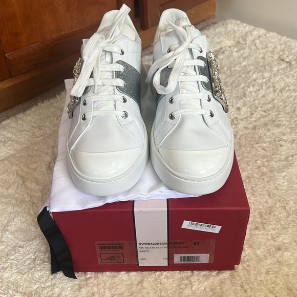 Brand New! Roger Vivier Viv' Skate Strass Buckle White Leather Sneakers EU 41 - Picture 11 of 14